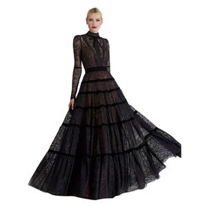 KOS Couture Long Sleeve High Neck Lace Maxi Dress Black Sz 10 NWT